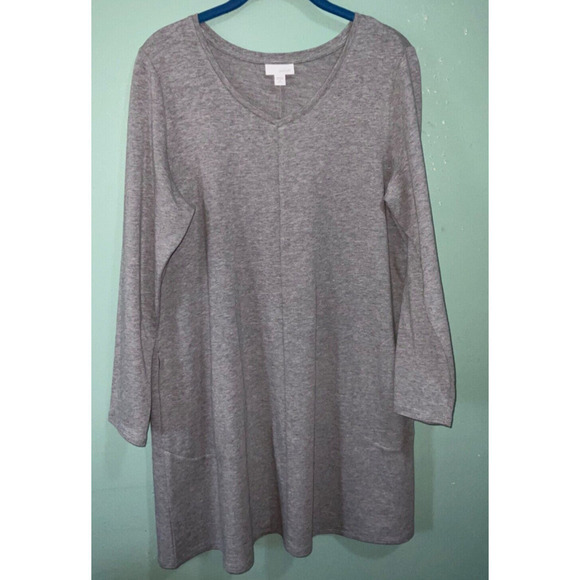 J. Jill Pure J. Jill Gray V Neck Pima Cotton Stretch Shirt Dress Pockets Medium - Picture 9 of 9